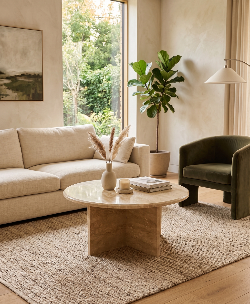 Travertine coffee table, disassembled model, 60 cm diameter.