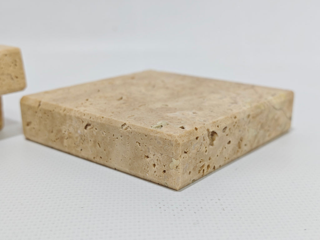 Natural Travertine Coaster Set of 4 – Thick Stone Drink Coasters – Beige Travertine Table Decor – Mediterranean Style Coasters