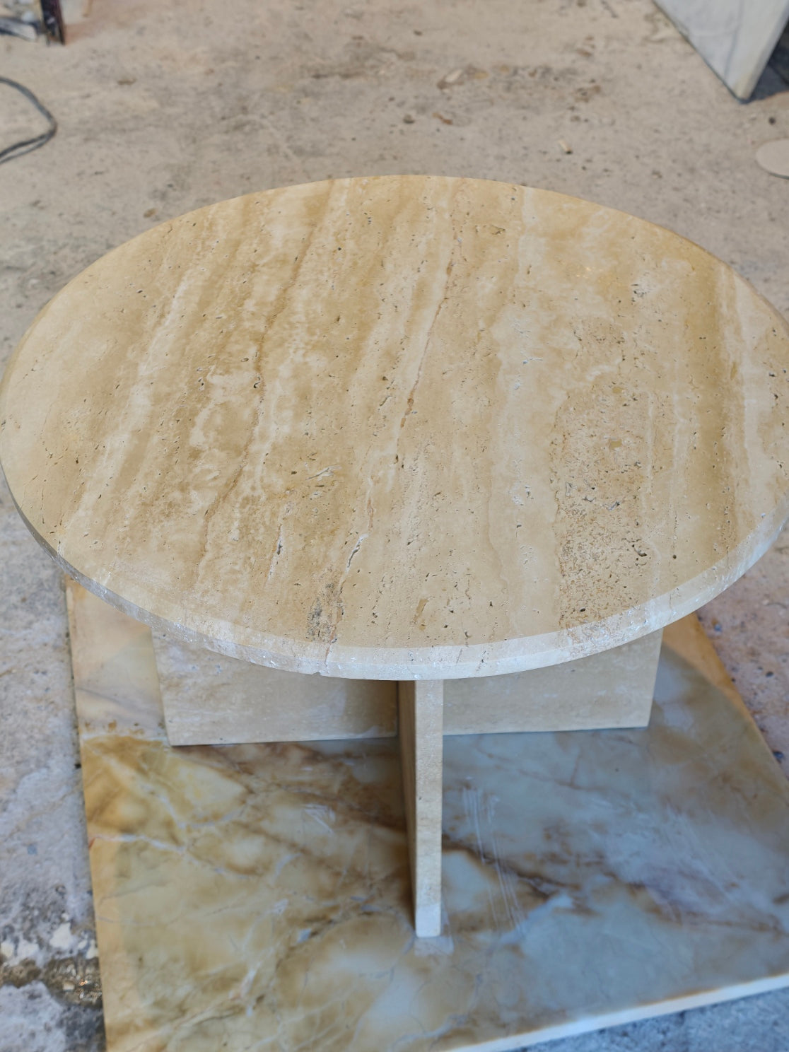 Travertine coffee table, disassembled model, 60 cm diameter.
