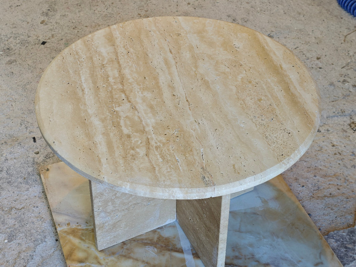 Travertine coffee table, disassembled model, 60 cm diameter.