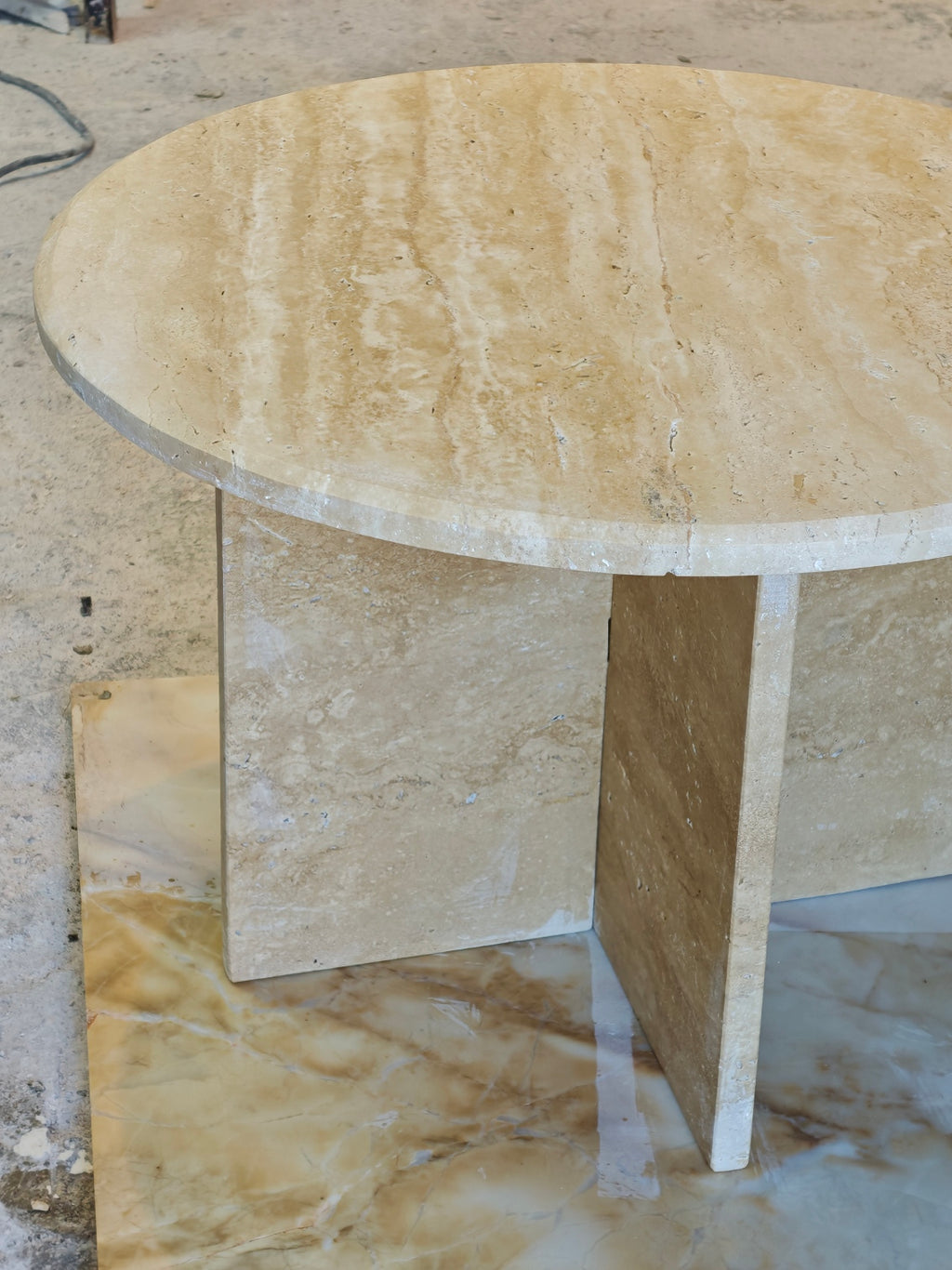 Travertine coffee table, disassembled model, 60 cm diameter.