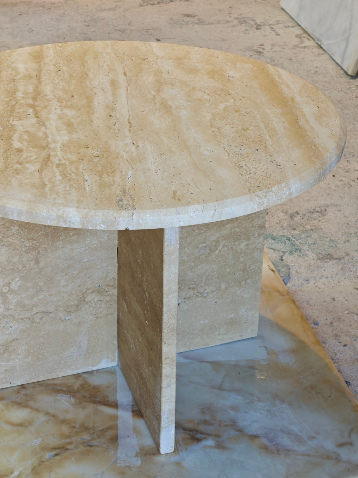 Travertine coffee table, disassembled model, 60 cm diameter.