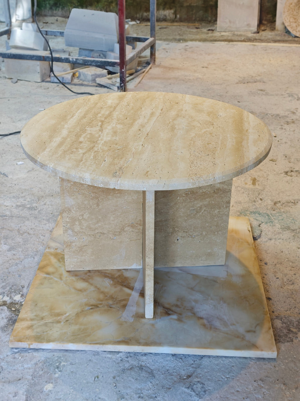Travertine coffee table, disassembled model, 60 cm diameter.