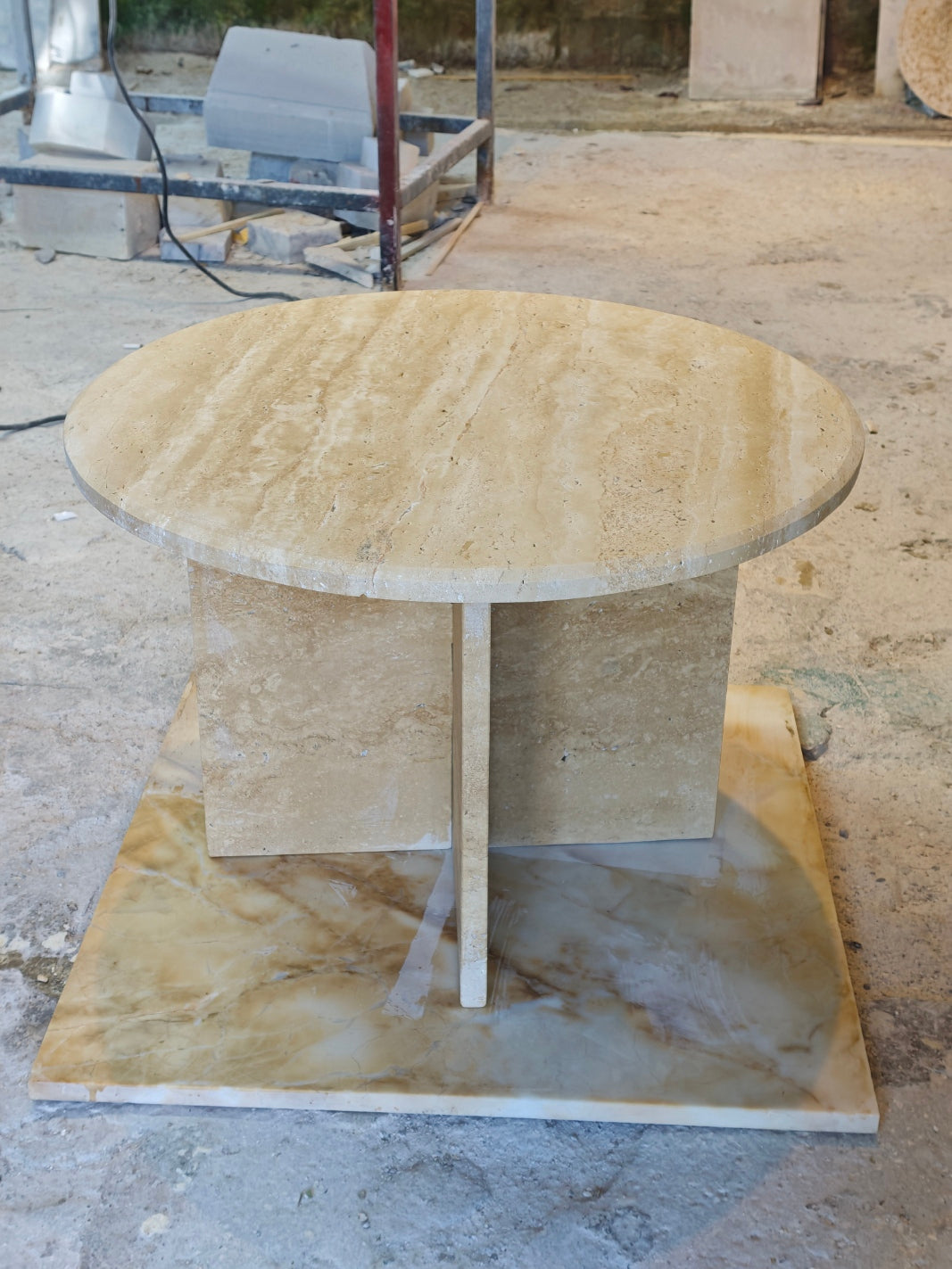 Travertine coffee table, disassembled model, 60 cm diameter.