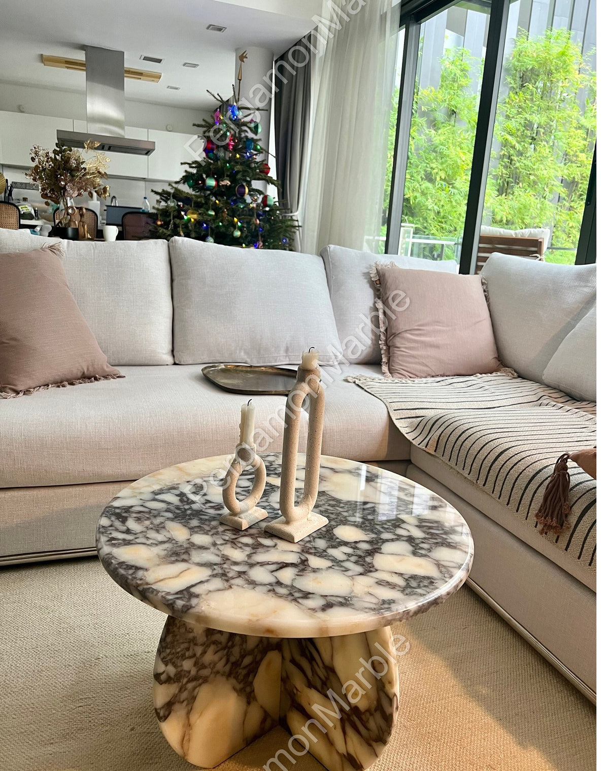 Aegean marble ( lilac) end table,side table handmade