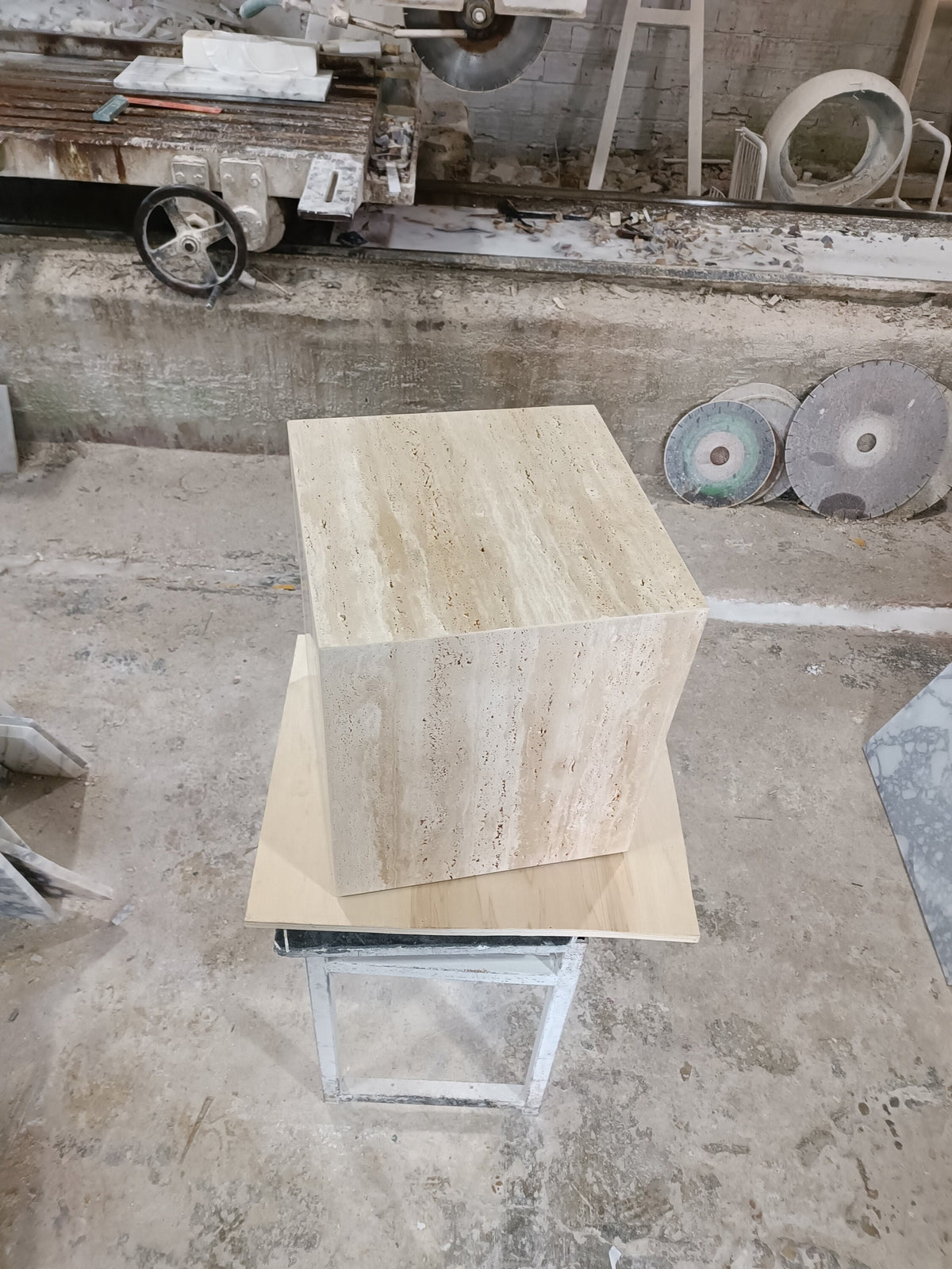 Handmade Travertine Cube Table: Nightstand End Table (17.7" Height)