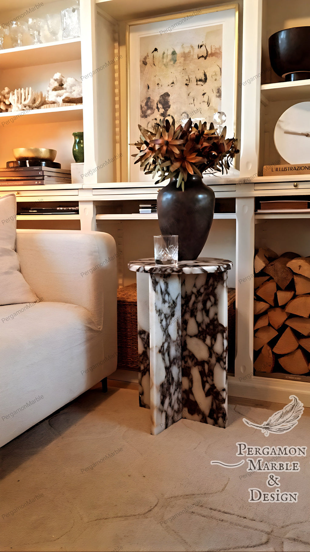 Aegean marble ( lilac) end table,side table handmade