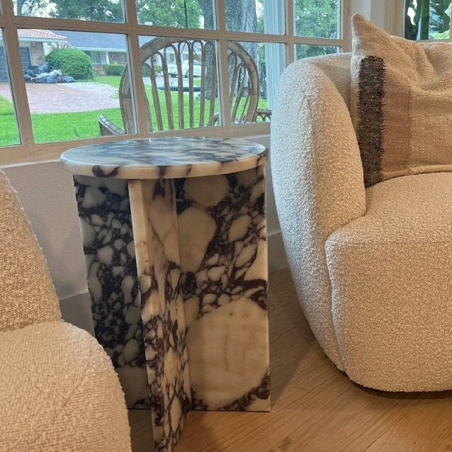 Aegean marble ( lilac) end table,side table handmade