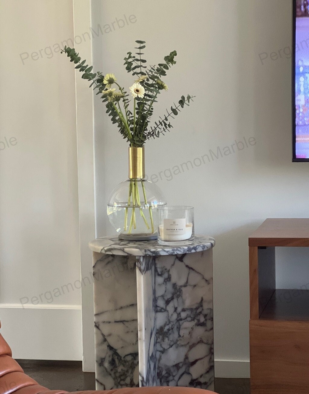 Aegean marble ( lilac) end table,side table handmade