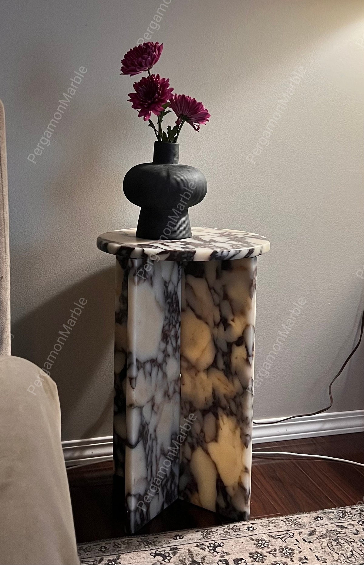 Aegean marble ( lilac) end table,side table handmade