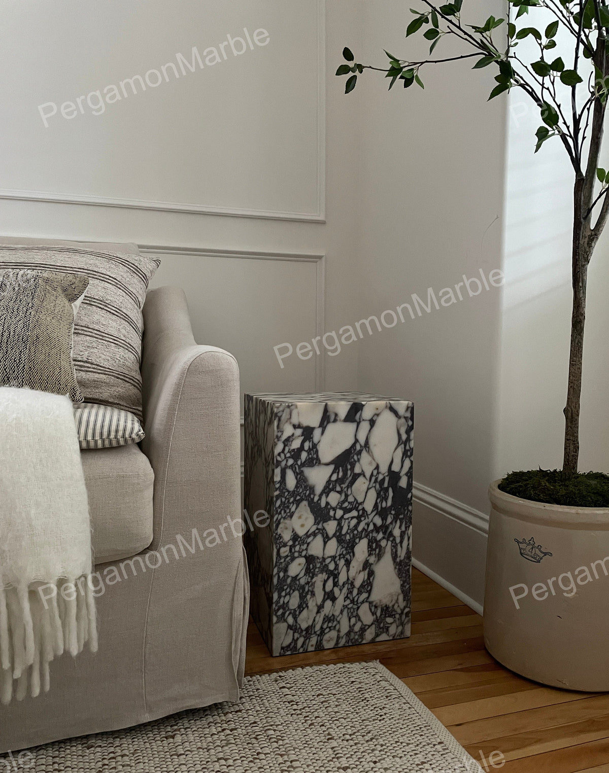Aegean marble ( lilac) end table,side table handmade