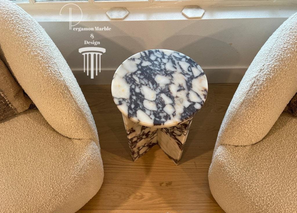 Aegean marble ( lilac) end table,side table handmade